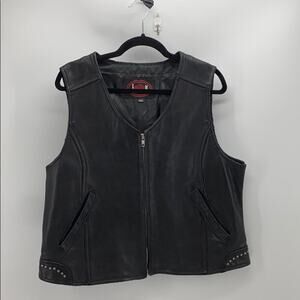 IK leather silver studded vest inside pocket motorcycle biker sz 3x